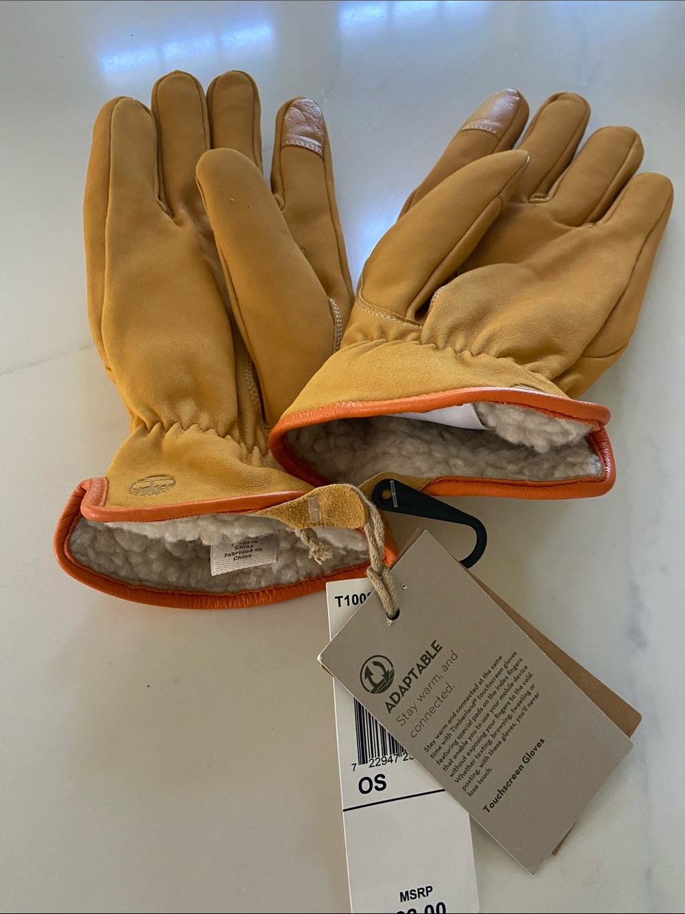 Timberland Tan Leather Shearling-Trim Gloves